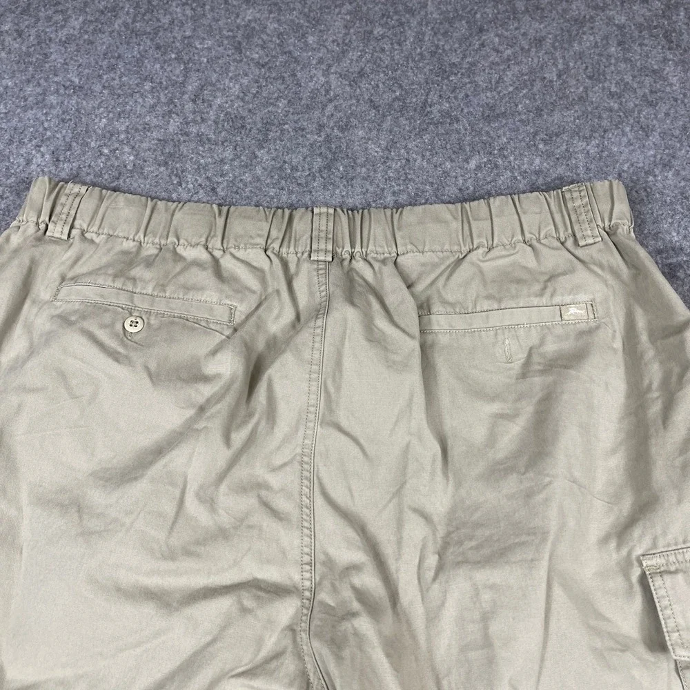 Tommy Bahama Cargo Shorts Mens Large Khaki Cotton Pleated Elastic Waist Tan